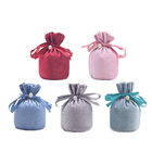 Round Blue Suede Fabric Drawstring Gift Bags For Jewelry Packaging